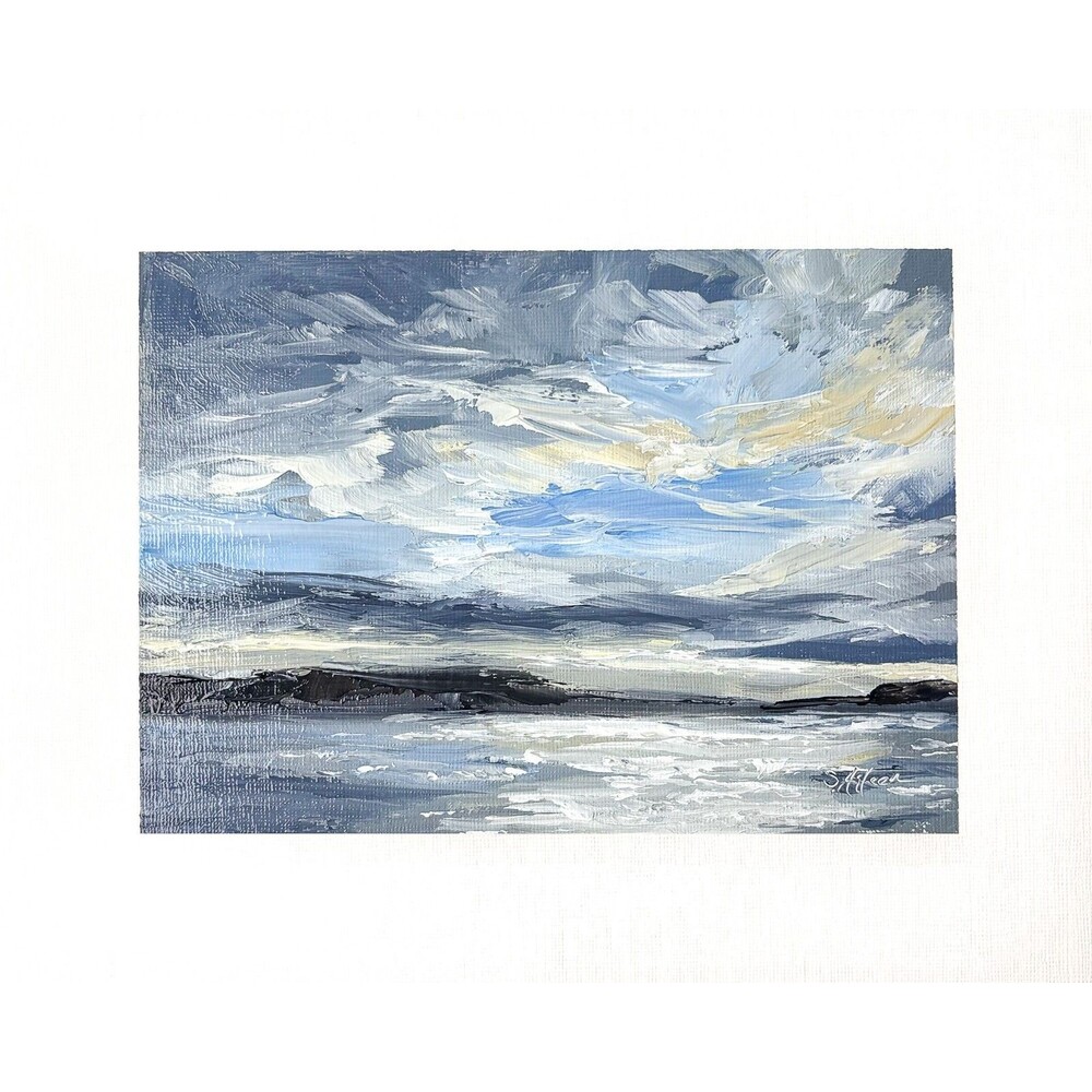 8x10 Original Oil Seascape Painting Expressive Ocean Impressionist Sky Signed